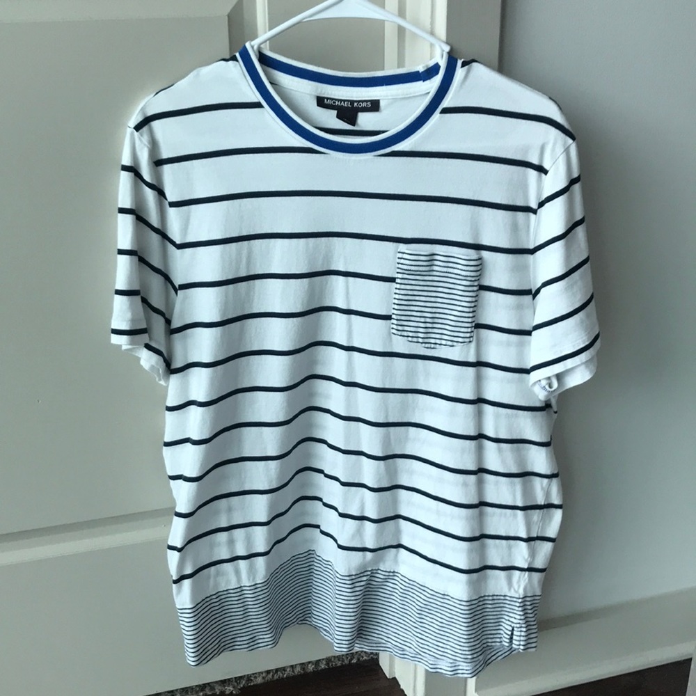 Michael Kors White/Navy/Blue Striped Tee Shirt
